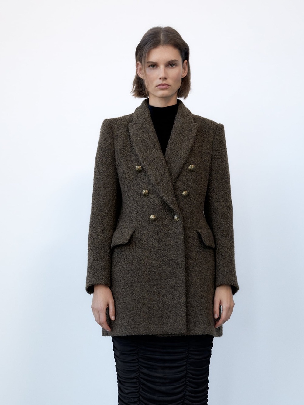 Zara Brown Bouclé Blazer Jacket